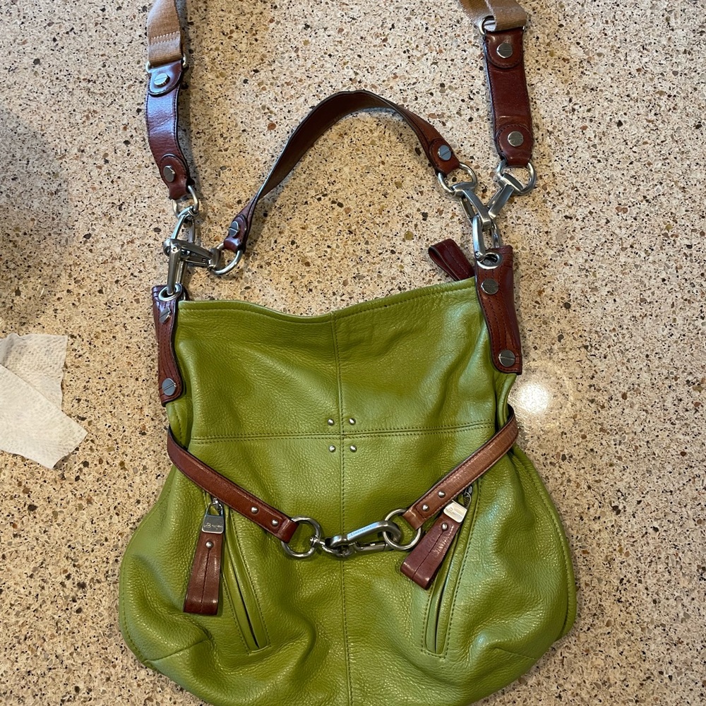 B. Makowsky Avocado Green Bag w/ Shoulder Cross Body Strap